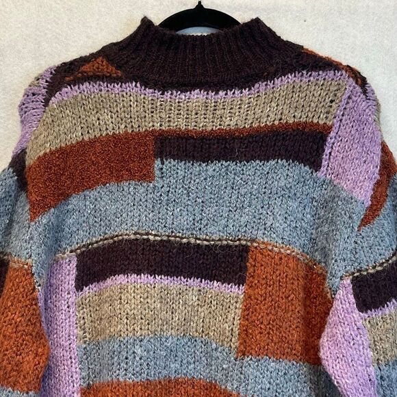 NWT a.n.a. Women’s Patchwork Sweater Large Colorblock Long Sleeve Boho Brown NEW - Picture 12 of 14